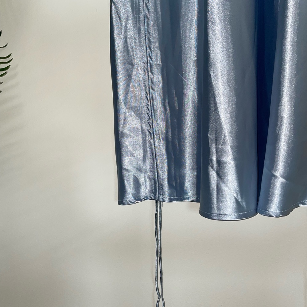 Baby Blue Silk Slip Dress with Rouched side to adjust the length of the dress. - Picture 3 of 4